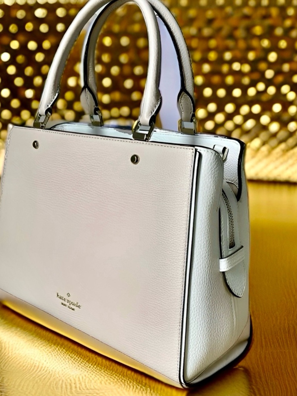 Kate Spade Leila Satchel Warm Beige Multi Colorblock Leather Top Handle Bag